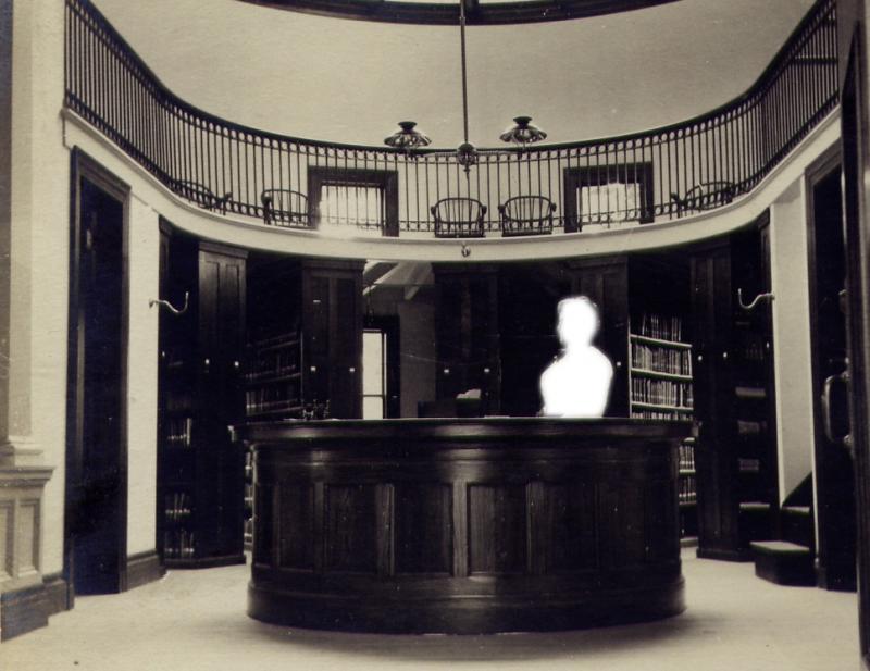 The Mattapoisett Library is going to the ghosts this month with a number of Halloween-themed events and displays. (And yes, this old photo of the library has been Photoshopped.)